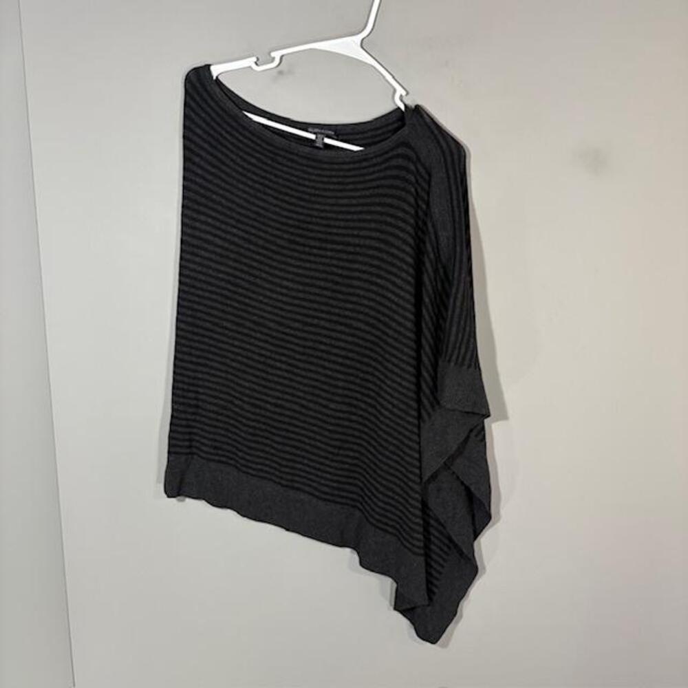 Eileen Fisher Sweater Cape Womens One Size Gray Stripe Boat Neck Asym Hem Knit